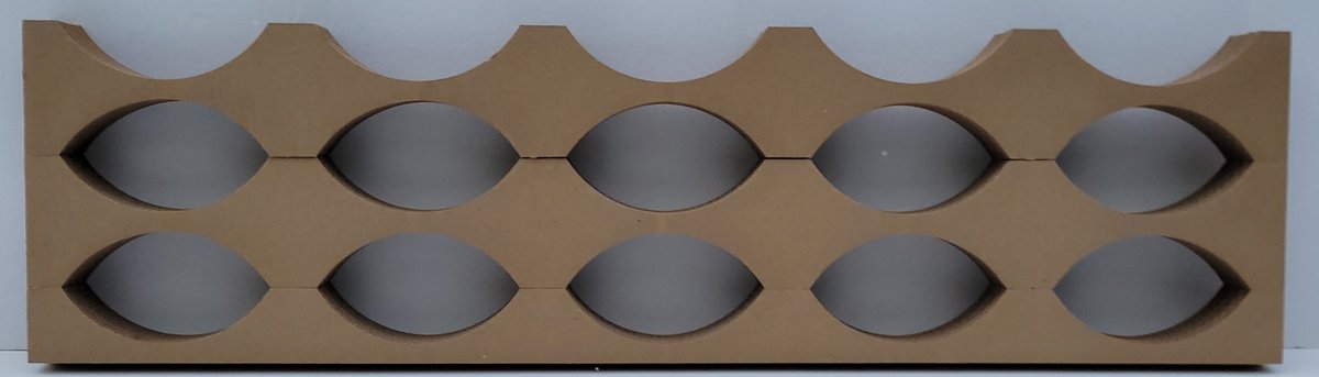 RollStringer™ corrugate roll support with two rows of five roll cradles